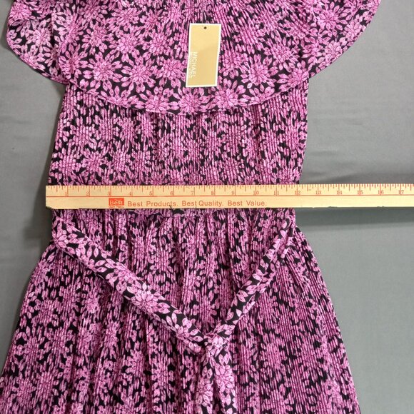 Michaels Kors purple floral off-shoulder dress with belt - NWT Size M - Picture 11 of 14